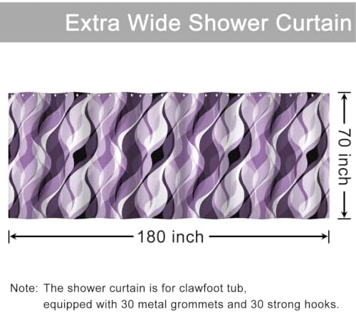 Purple Striped Clawfoot Tub Shower Curtain 180x70 inch 30 Hooks
