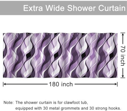 Purple Striped Clawfoot Tub Shower Curtain 180x70 inch 30 Hooks