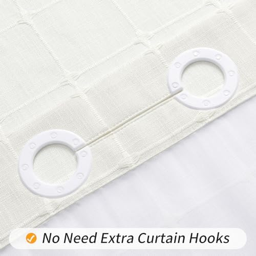 MitoVilla No Hooks Required Farmhouse Shower Curtain with Snap-in Liner - with Window & Magnets, Boho Cotton Linen Fabric Shower Curtains with Tassels for Rustic Bathroom Decor, Ivory, 72 x 74