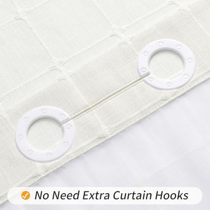 MitoVilla No Hooks Required Farmhouse Shower Curtain with Snap-in Liner - with Window & Magnets, Boho Cotton Linen Fabric Shower Curtains with Tassels for Rustic Bathroom Decor, Ivory, 72 x 74