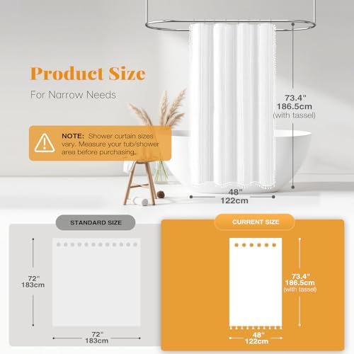 BTTN 48 x 72 Boho Famrhouse Linen Heavy Duty Cloth Shower Curtain, White
