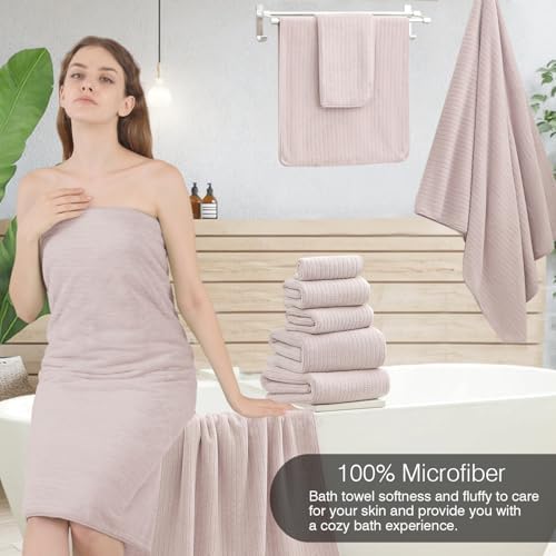 18 Piece Family Bath Towel Set Include 6 Bath Towels,6 Hand Towels and 6 Washcloths Soft Bathroom Towel with Hanging Loops,Highly Absorbent Quick Dry Towels Set for Bathroom,Hotel and Spa-Light Purple