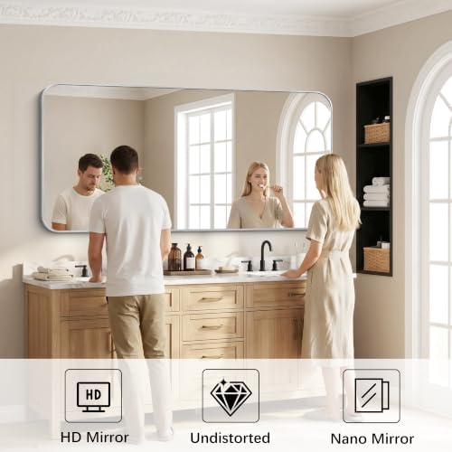 DESBING 72"x36" Bathroom Mirror for Over Sink, Silver Framed Wall Mirror