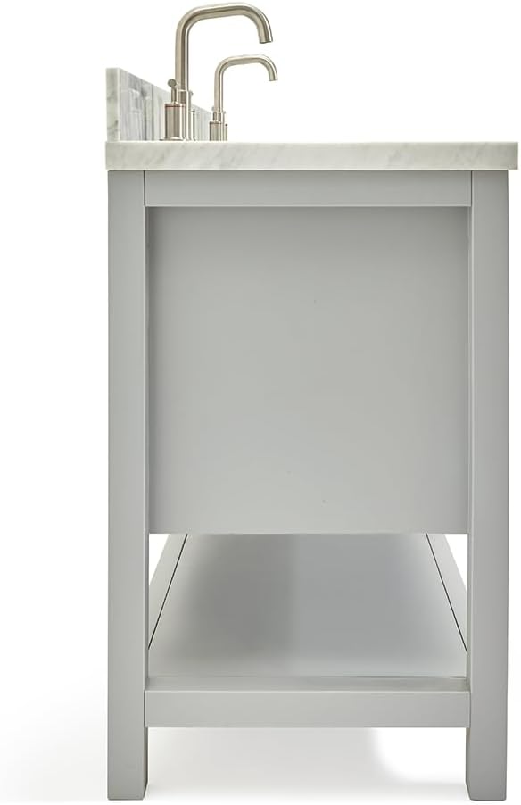 ARIEL Magnolia 60-inch Bathroom Vanity with Sink,Solid Wood, 1.5-inch Italian Carrara Marble Countertop, Double Rectangular Porcelain Sink, 4 Soft Closing Doors, 3 Dovetail Drawers, Grey