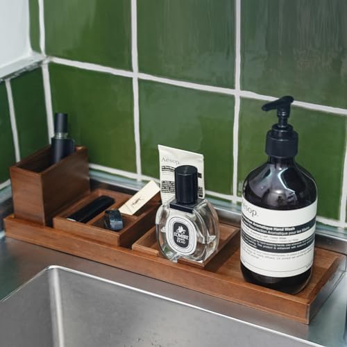 Wood Vanity Tray Set, 6-Piece Countertop Organizer for Small Items