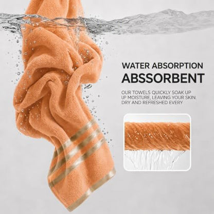 6-PCS Coral Fleece Microfiber Towel Set with Gold Stripes, Super Absorbent, Multiple Colors Available for Home, Bathroom, Hotel & Gym (6, Orange)