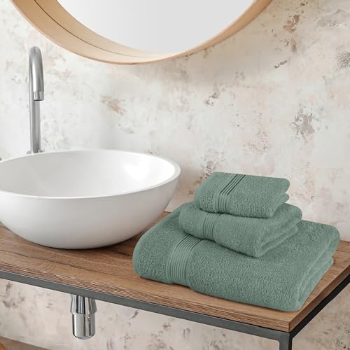 Belizzi Home Ultra Soft 3 Pack Cotton Towel Set, Contains a Bath Towel 28x55 inch, a Hand Towel 16x24 inch & a Wash Coth 12x12 inch, Ideal Everyday use, Compact & Lightweight - Jade