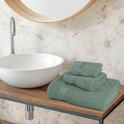 Belizzi Home Ultra Soft 3 Pack Cotton Towel Set, Contains a Bath Towel 28x55 inch, a Hand Towel 16x24 inch & a Wash Coth 12x12 inch, Ideal Everyday use, Compact & Lightweight - Jade