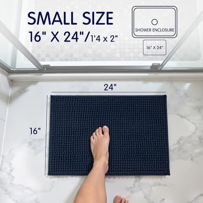 SUBRTEX Bathroom Rugs Chenille Bath Rug Soft Short Plush Bath Mat Soft Shower Mat Water Absorbent Shower Mat Quick Dry Machine Washable(Navy,18" x 24")