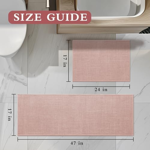 YIHOUSE Bathroom Rugs Thin Bath Mat Sets 2 Pieces Quick Dry,Pink