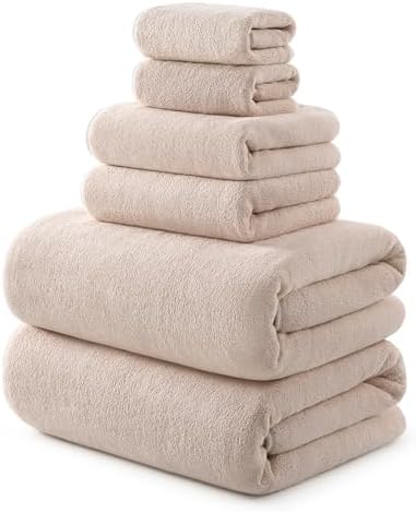 REDKISS Pack of 6 Towel Set - 2 Extra Large Bath, 2 Hand, 2 Washcloths, Ultra Soft & Highly Absorbent, Quicker to Dry, Beige Towels for Bathroom, Spa, Hotel, Gym