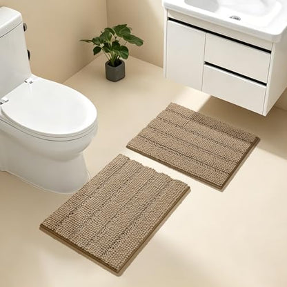 Bcoimo Bath Rug Mat Sets, 2 Piece Extra Soft Chenille Tan Bathroom Mat Set