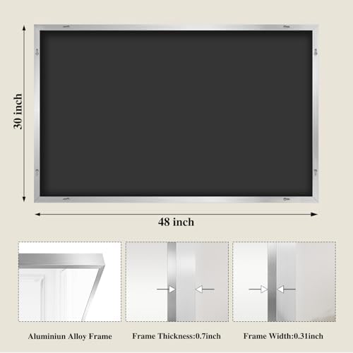 Koonmi Silver Rectangle Wall Mirror, 30x48 Inch Bathroom Mirror, Aluminum Frame Vanity Mirror for Entryway, Living Room, Bedroom Bathroom, Hangs Horizontally or Vertically