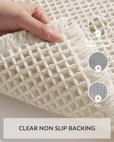 tchdio Waffle Bath Mat-Runner Rug, Super Absorbent Non Slip Bath Mats for Bathroom Machine Washable Long Rugs with Tassels, Bath Rugs for Bathroom Floor Beside Tub, 2' x 4'(24" x 48"), Pale Beige