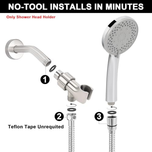 NearMoon Adjustable Shower Arm Mount- with Universal Wall Hook Bracket and Brass Pivot Ball, Shower Head Holder for Hand Held Showerheads (Brushed Nickel)