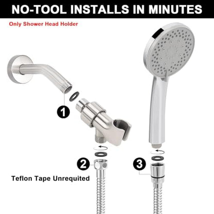 NearMoon Adjustable Shower Arm Mount- with Universal Wall Hook Bracket and Brass Pivot Ball, Shower Head Holder for Hand Held Showerheads (Brushed Nickel)