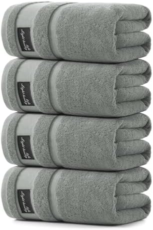 REDKISS 4 Pack Large Bath Towels Set, 100% Cotton, 31x63 in, Heavyweight 760G, Highly Absorbent & Quick Dry, Super Soft Luxury Towels for Bathroom,Hotel Collection - Gray