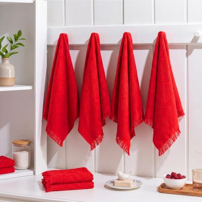 HunnmingRe 4 Pack Boho Hand Towel for Kitchen, Red