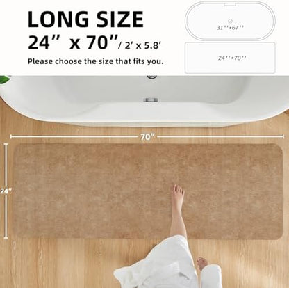 TYUU Thin Bath Mat Runner, Long Bathroom Rugs Non Slip, 24x70 Camel