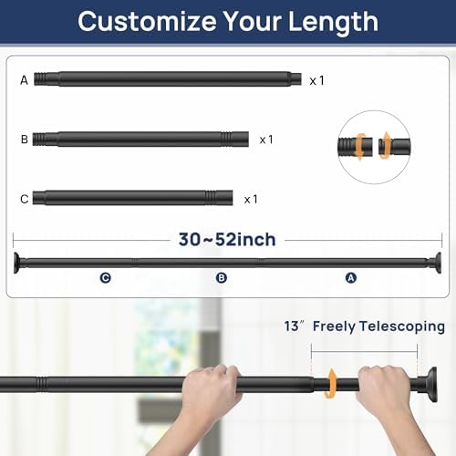 ENJOYBASICS 1" Black Shower Curtain Rod, 30-52" Adjustable, Secure Tension