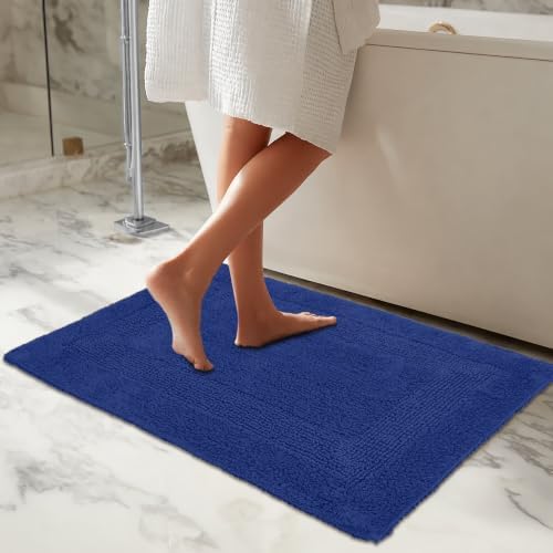 COTTON CRAFT Bath Rugs - 2 Pack Large 20x30 Soft Plush Bath Mats - Blue