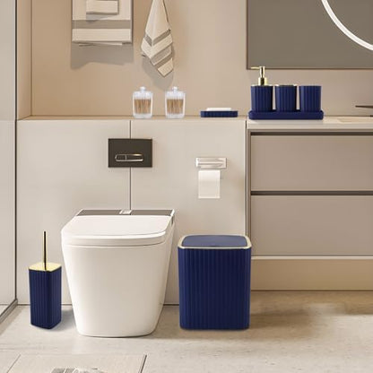XLHOMO Bathroom Accessories Set - Gorgeous Bathroom Set, 10PC Navy Blue Bathroom Accessory Set, Toilet Brush, Trash Can, Qtip Holder & Soap Dispenser