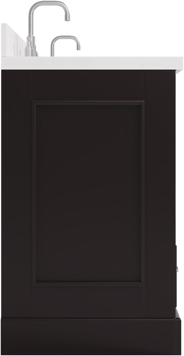 ARIEL Stafford 84-inch Bathroom Vanity with Sink,Solid Wood, 1.5in Carrara White Quartz Countertop, Double Rectangular Porcelain Sink, 4 Soft Closing Doors, 5 Dovetail Drawers, Espresso