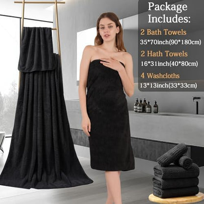 8 Piece Bath Towel Set-2 Oversized Bath Sheets(35"x70"),2 Hand Towels,4 Washcloths-Extra Large Microfiber Towel Sets,Less Lint Highly Absorbent & Quick Dry Bath Towels for Bathroom Gym Pool,Black