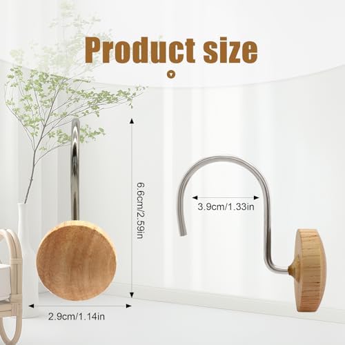 Shower Curtain Hooks, Wood Decorative Shower Curtain Rings, Modern Round Log Shower Curtain Hangers, 12PCS Shower Hooks for Shower Curtain Rod, Bedroom, Living Room (Silvery 1)
