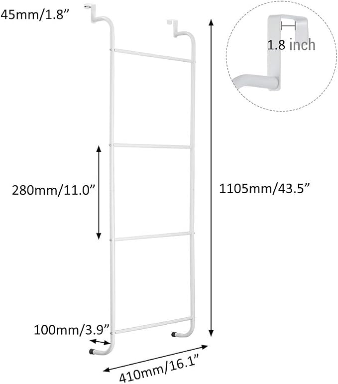 Over The Door Bathroom Hanging Organizer Shelf， Towel Rack for Bathroom, 4 Tier Towel Hanger for Glass Shower Wall or Shower Door (Frameless or Frame to 2") Stylish,White