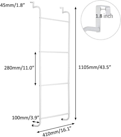 Over The Door Bathroom Hanging Organizer Shelf， Towel Rack for Bathroom, 4 Tier Towel Hanger for Glass Shower Wall or Shower Door (Frameless or Frame to 2") Stylish,White