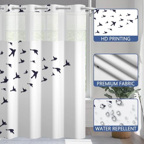 No Hook Shower Curtain with Snap in Liner 71x74 Inch