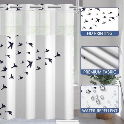 No Hook Shower Curtain with Snap in Liner 71x74 Inch