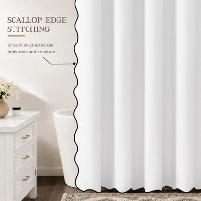 Furlinic No Hook Scalloped White Shower Curtain Linen Waterproof Boho 48x75