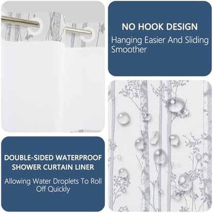 No Hook Shower Curtain with Snap in Liner 71x74 Inch