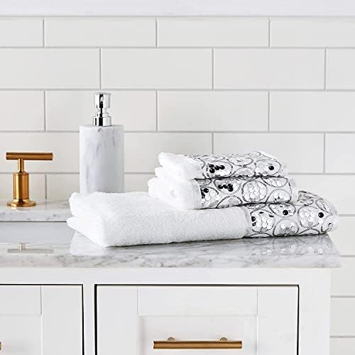 Zahari Home Sinatra Modern Bathroom Towel Set - 3 Piece Luxury Contemporary Decor Bling White Bath Towel Sets Soft, Plush and Highly Absorbent