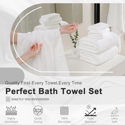 8 Piece Bath Towel Set White|2 Oversized Large Bath Sheet,2 Hand Towels,4 Washcloths| Ultra Soft Cozy Bath Towel Set for Bathroom Hotel Gym Spa,Highly Absorbent & Quick Dry Bathroom Towel Collections