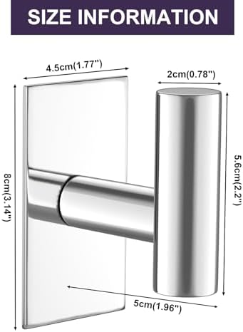 VAEHOLD Wall Towel Hooks, Heavy Duty Sticky Holder Waterproof Towel Hooks for Hanging Coat, Clothes, Closet Hook Wall Mount for Kitchen (Chrome, 2 Pack)