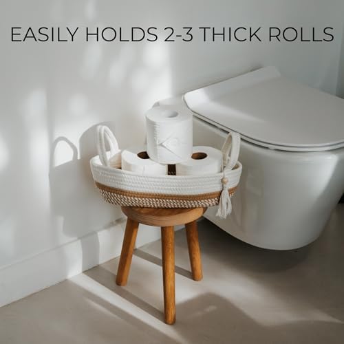 Decorative Toilet Paper Basket - Boho Cotton Rope Bin with Tassel