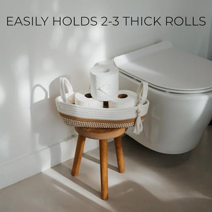Decorative Toilet Paper Basket - Boho Cotton Rope Bin with Tassel