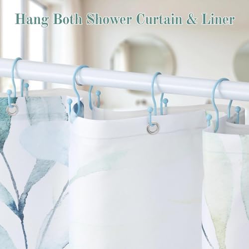 Goowin Shower Curtain Hooks, 12 Pcs Shower Curtain Rings, Stainless Steel Shower Curtain Hangers, Metal Shower Curtain Hooks Rings Rust Proof, Minimalist Shower Hooks for Shower Curtain, Blue