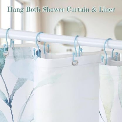 Goowin Shower Curtain Hooks, 12 Pcs Shower Curtain Rings, Stainless Steel Shower Curtain Hangers, Metal Shower Curtain Hooks Rings Rust Proof, Minimalist Shower Hooks for Shower Curtain, Blue