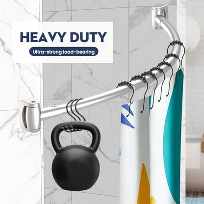 Brushed Nickel Curved Shower Curtain Rod 33-78 Inches Adjustable Splicing Design Shower Rods Curved Round Bowed Rust proof, Need To Drill Shower Curtain Rod for Bathroom, Bathtub, Stall