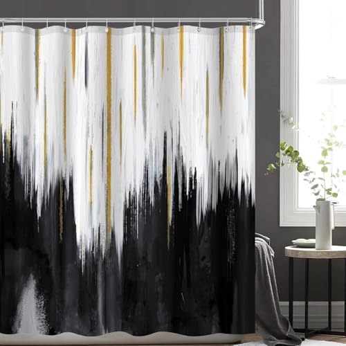 NBVKO 4PCS Black Oil Painting Style Shower Curtain Set with Non-Slip Rugs,Toilet Lid Cover and Bath Mat,Bathroom Decor Accessory Set