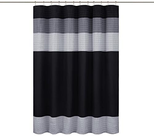 Comfort Spaces Windsor Bathroom Shower Pieced Ruffle Pattern Modern Elegant Microfiber Fabric Bath Curtains, 72x72, Black | Microfiber, Adds Privacy, Machine Washable, OEKO-TEX Certified
