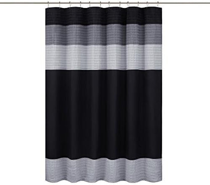 Comfort Spaces Windsor Bathroom Shower Pieced Ruffle Pattern Modern Elegant Microfiber Fabric Bath Curtains, 72x72, Black | Microfiber, Adds Privacy, Machine Washable, OEKO-TEX Certified