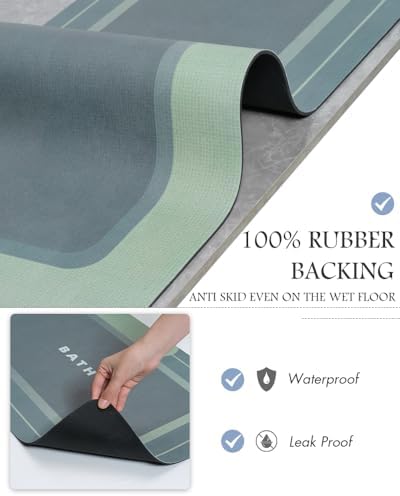 MontVoo-Bath Mat-Bath Mat Rug Non Slip Super Absorbent Stain Resistant Quick Dry Thin Bathroom Rug-Bath Mats for Bathroom Floor Bathtub Vanity-Bathmat Bath Rug Easy Care 17"x50" Green