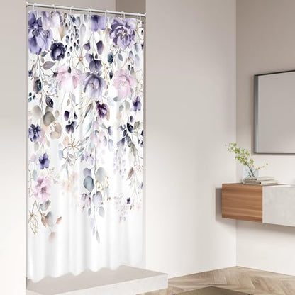 Floral Small Stall Purple Pink Leaf Bathroom Shower Curtain Set