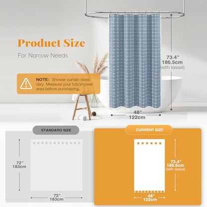 BTTN 48x72 Boho Farmhouse Linen Heavy Duty Fabric Shower Curtain Set, Blue