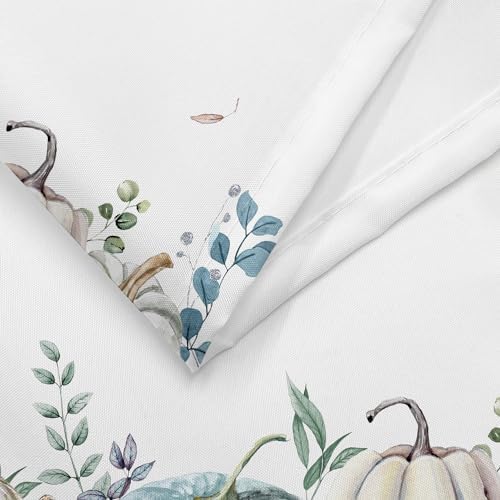 Pumpkin Fall Shower Curtains for Bathroom, Eucalyptus Leaves Watercolor Pumpkins Shower Curtain Sets, Autumn Botanical Seasonal Bathroom Decor Bathtub Waterproof Polyester Fabric with Hooks, 72x72